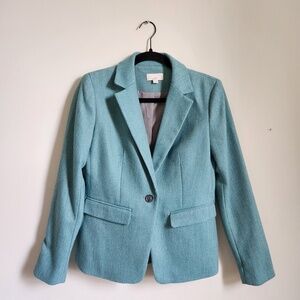 LOFT Herringbone Turquoise Wool Blend Blazer Size 0 Small